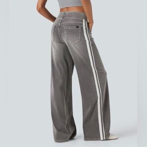 Halara Gray White Stripe Flex‎ Denim Extra Wide-Leg High Waist Stretchy Jeans L